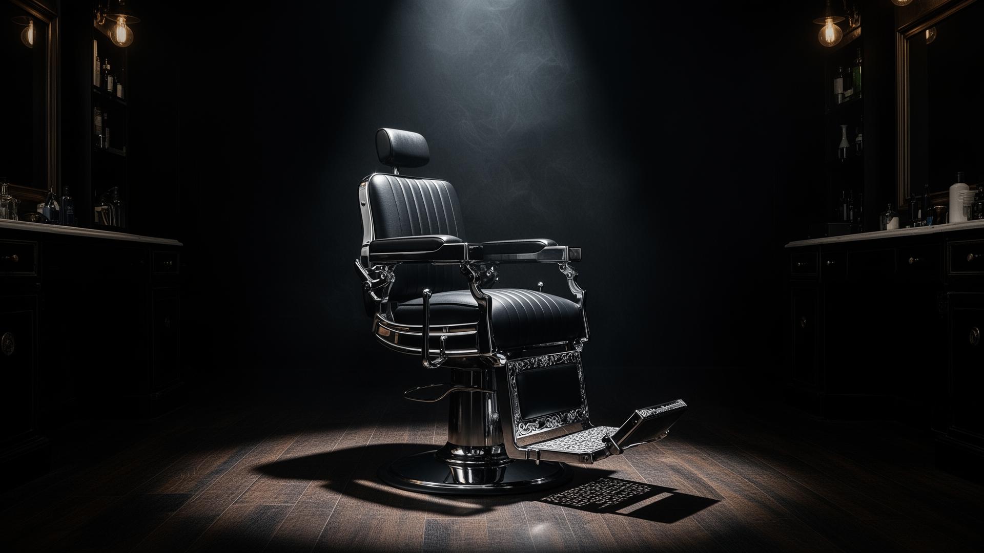 Omar's Barbershop chair under spotlight